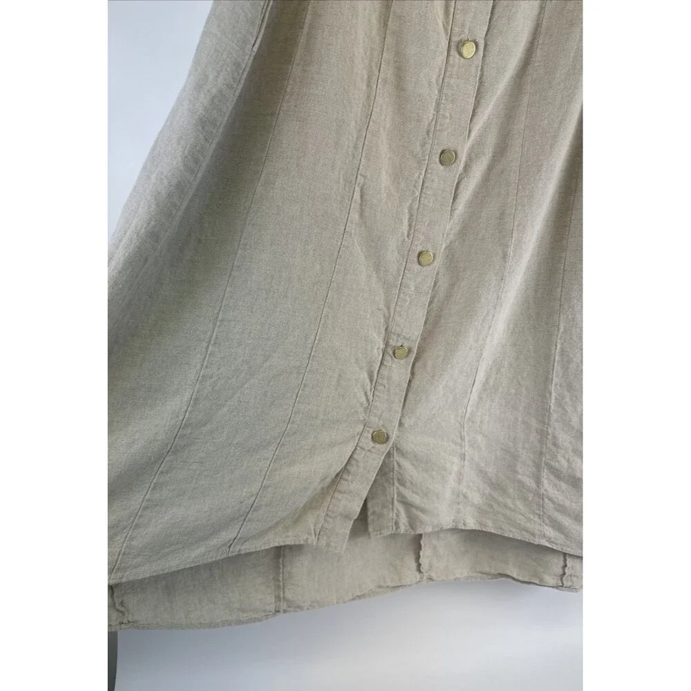 Soft Surroundings Linen Maxi Skirt Button Down Pockets Natural Tan Womens Large‎